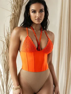 Hollow Out Backless Spaghetti Strap Knit Skirt Set