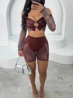 Hollow Out Off Shoulder Short Sets