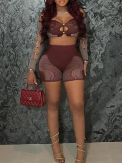Hollow Out Off Shoulder Short Sets