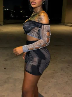 Hollow Out Off Shoulder Short Sets