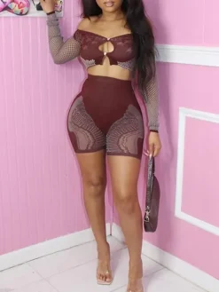 Hollow Out Off Shoulder Short Sets