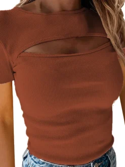 Hollow Out Ribbed Knit Top