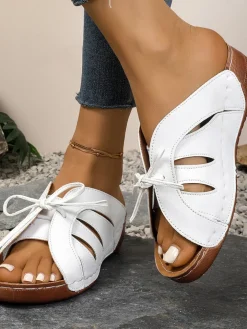 Hollow Out Wedge Slides with Bow