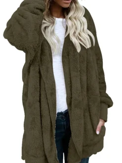 Hooded Cardigan Fluffy Fleece Coat Open Front Jacket