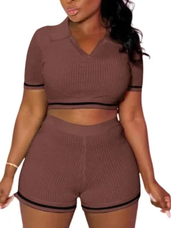 Knit Crop Top Shorts Sets