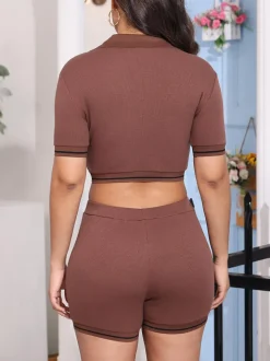 Knit Crop Top Shorts Sets