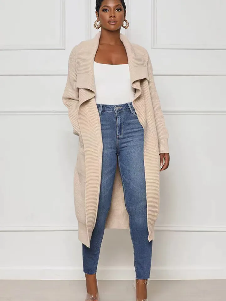 Knit Long Sleeve Solid Bodycon Cardigan