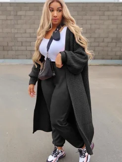 Knit Long Sleeves Open Front Cardigan