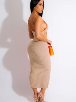 Knit Sleeveless Backless Midi Dress