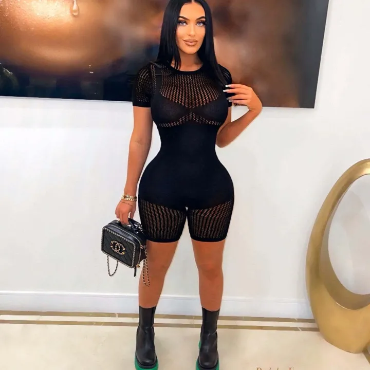 Knitted Crew neck Short Sleeve Jumpsuit