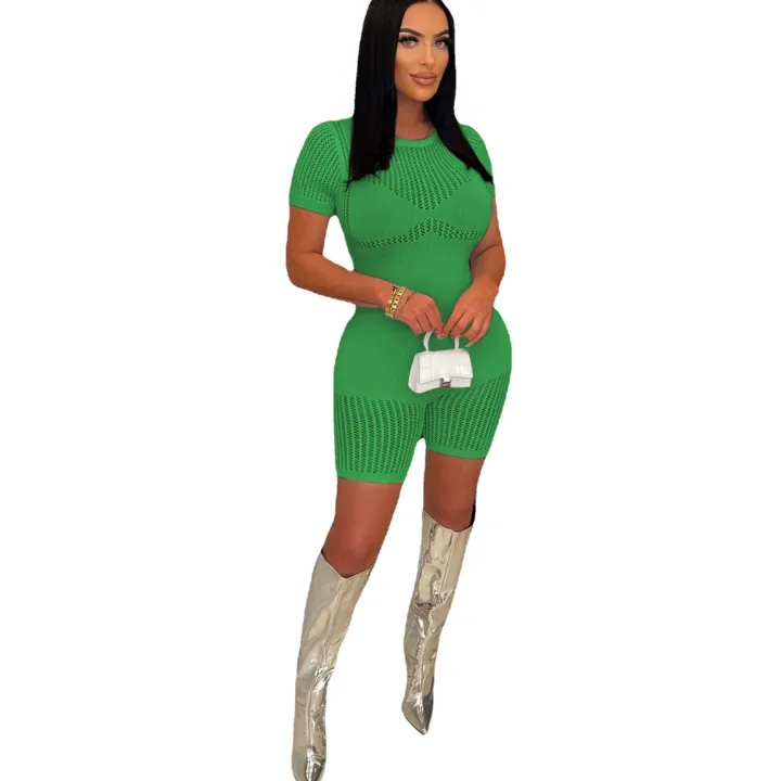 Knitted Crew neck Short Sleeve Jumpsuit