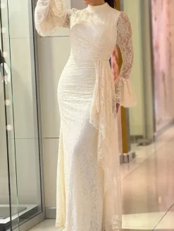 Lace Ruffle Flared Sleeve Maxi Dress