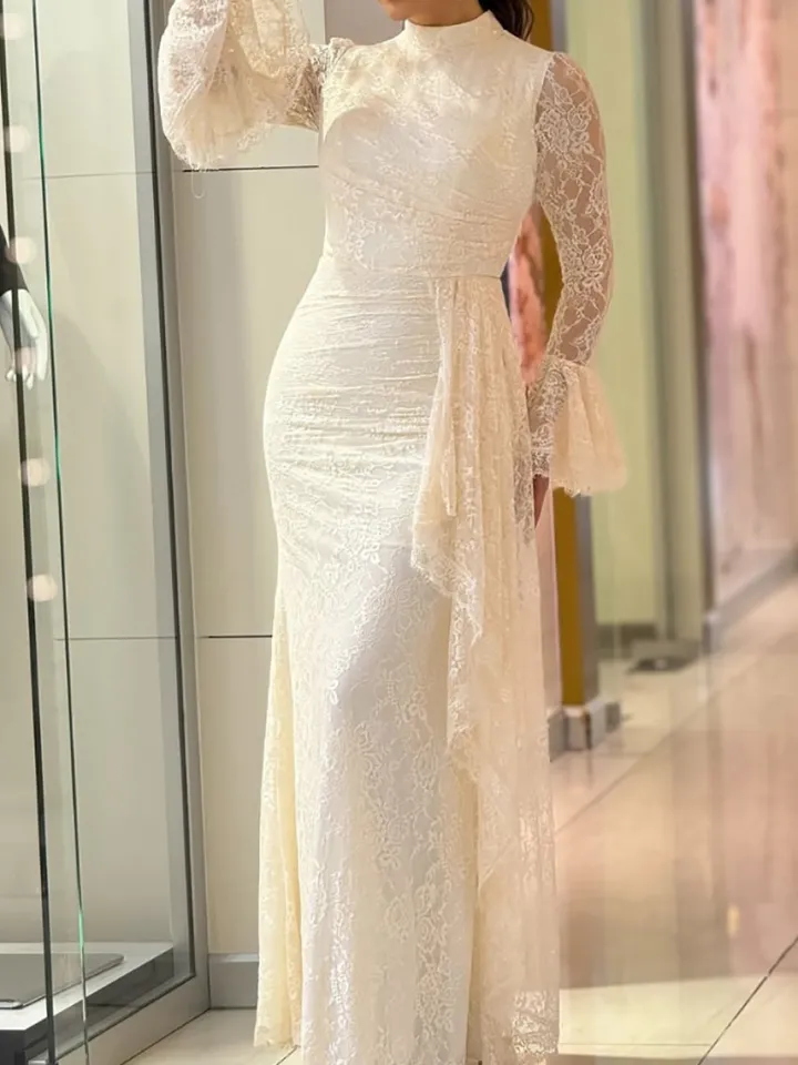 Lace Ruffle Flared Sleeve Maxi Dress