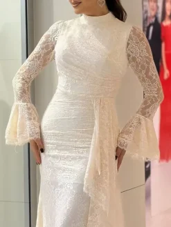 Lace Ruffle Flared Sleeve Maxi Dress