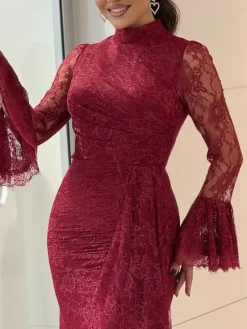 Lace Ruffle Flared Sleeve Maxi Dress