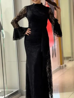 Lace Ruffle Flared Sleeve Maxi Dress