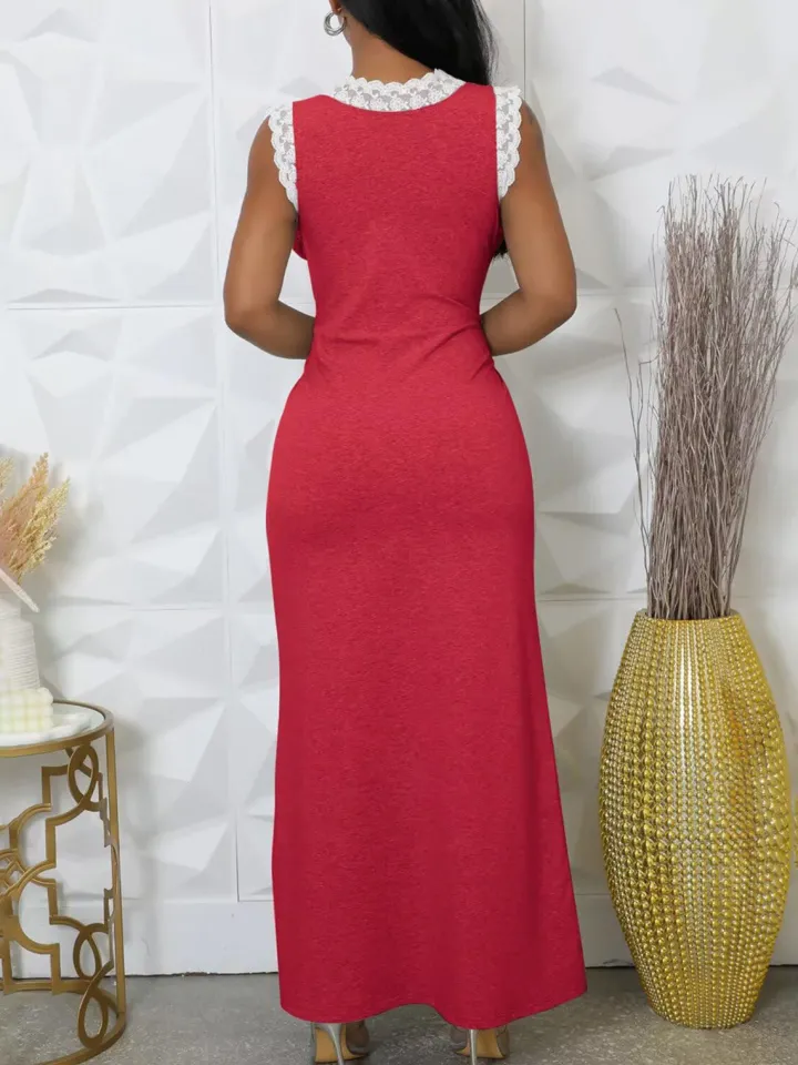 Lace Sleeveless Printed Dress