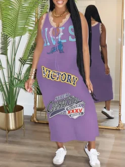 Lace Sleeveless Printed Dress