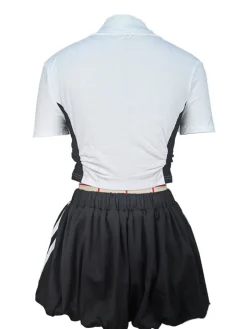 Lace Trim Letter Print Top Pleated Skirt Set