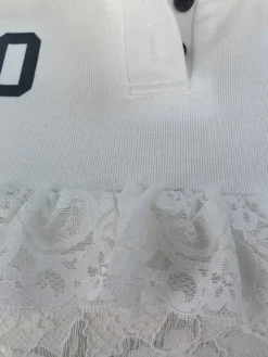 Lace Trim Letter Print Top Pleated Skirt Set