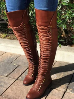 Lace-Up Over-the-Knee Riding Boots