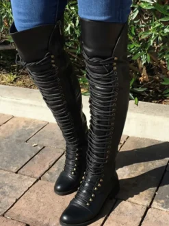 Lace-Up Over-the-Knee Riding Boots