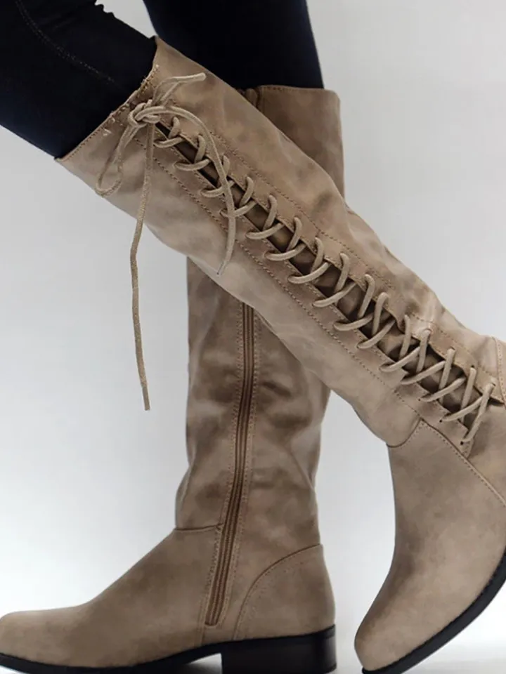 Lace-Up Zip Riding Boots