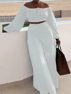 Lantern Sleeve Plus Size Two-Piece Set