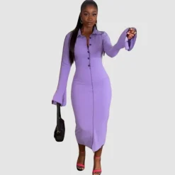 Lapel Bodycon Maxi Dress