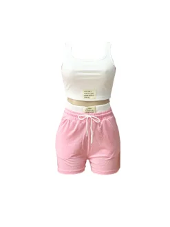 Letter Print Crop Tank Top Shorts Sets