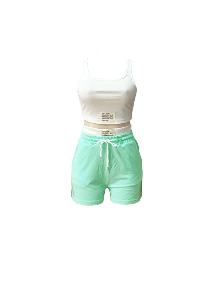 Letter Print Crop Tank Top Shorts Sets