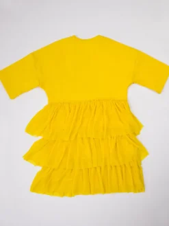 Letter Print Patchwork Tiered Layer Mesh T-shirt Dress