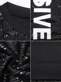 Letter Print Sequins Mesh Mini Dress