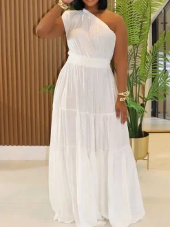 Linen Boho One Shoulder Maxi Dress