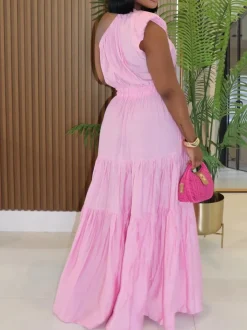 Linen Boho One Shoulder Maxi Dress