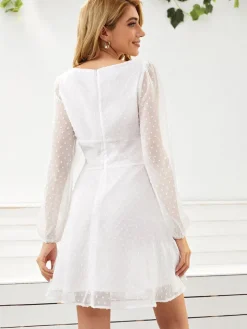 Long Lantern Sleeve Flowy Mini Dress