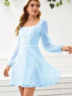 Long Lantern Sleeve Flowy Mini Dress