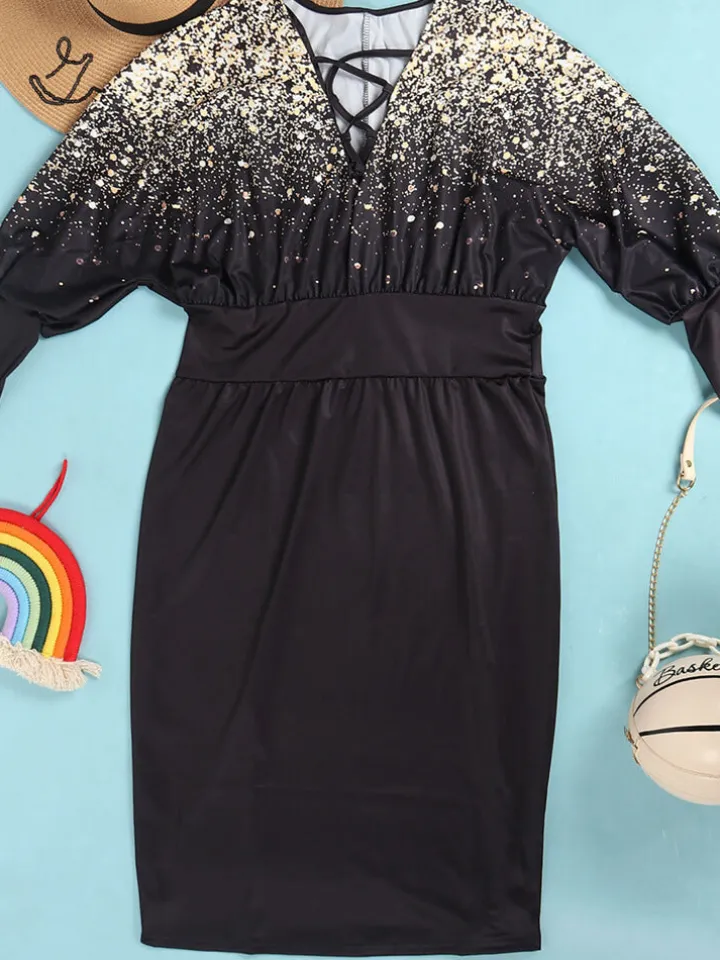 Long Lantern Sleeve Printed Midi Dress