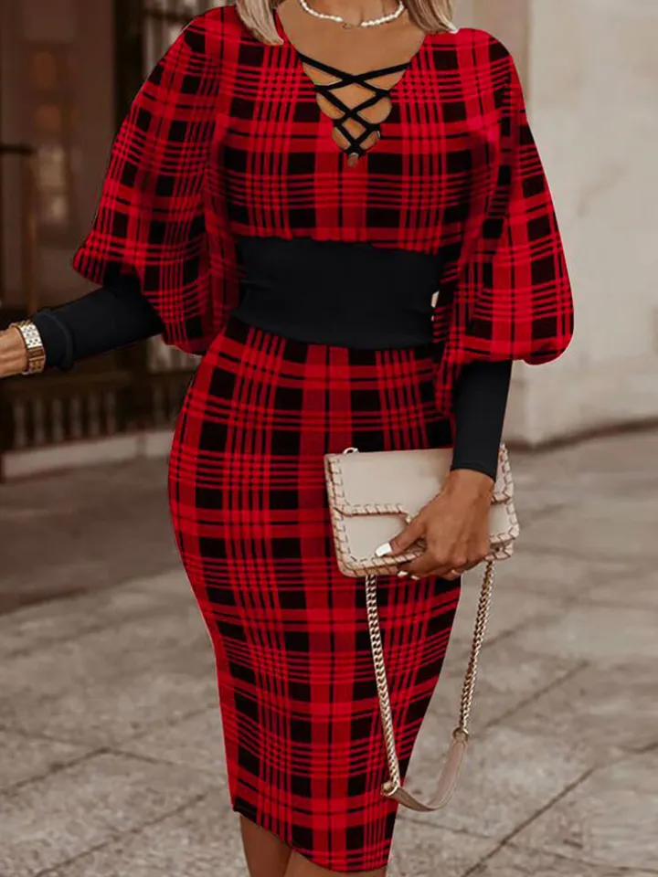 Long Lantern Sleeve Printed Midi Dress