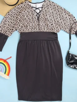 Long Lantern Sleeve Printed Midi Dress