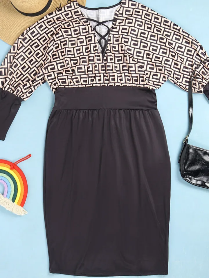 Long Lantern Sleeve Printed Midi Dress