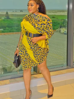 Long Sleeve Asymmetrical Leopard Print Mini Dress