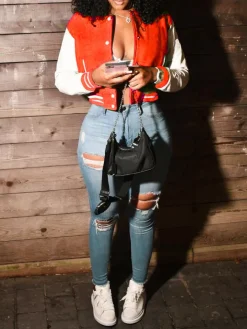 Long Sleeve Button Baseball Jacket