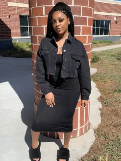 Long Sleeve Button Down Ripped Denim Jacket