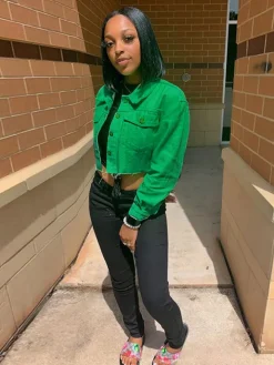 Long Sleeve Button Down Ripped Denim Jacket