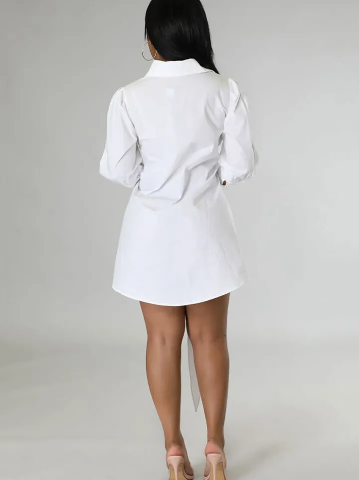 Long Sleeve Button Solid Shirt Dress