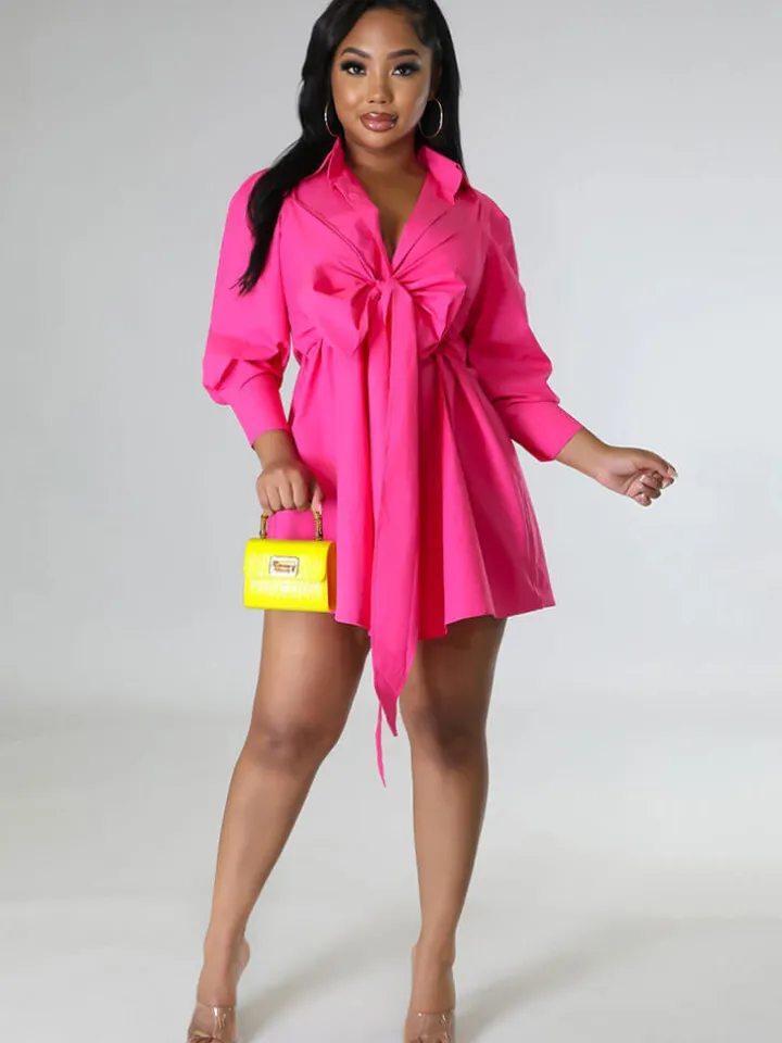 Long Sleeve Button Solid Shirt Dress