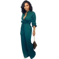 Long Sleeve Button Wide Leg Jumpsuit