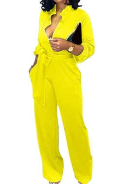 Long Sleeve Button Wide Leg Jumpsuit