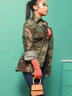 Long Sleeve Camouflage Printed Button Jacket